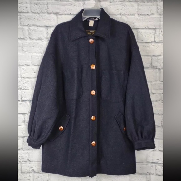 H&M Jackets & Blazers - H&M Italian Wool Navy Blue Coat Jacket Women Size 12 Button Nova Fides Italy